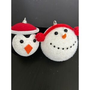 Ornaments Christmas White Red Black Snowman Penguin Round Plush Set Holiday